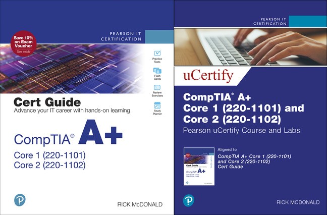 CompTIA A+ Core 1 (220-1101) and Core 2 (220-1102) Pearson uCertify Course and Labs Card and Textbook Bundle